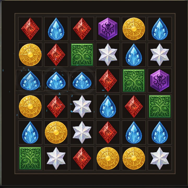 Three blue gems matching on the battle board