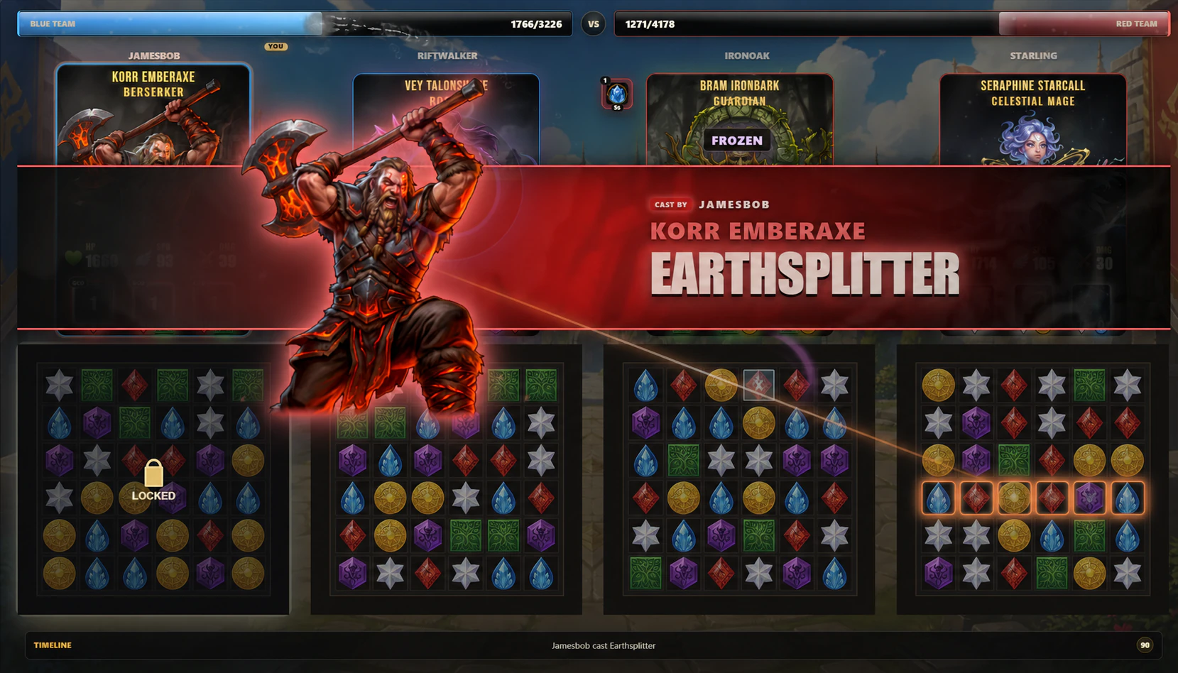 Korr Emberaxe unleashes Earthsplitter during a four-player Gembound Arena battle